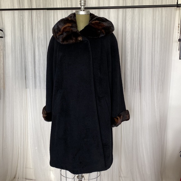 Vintage 90’s Irving Samuel Alpaca/Wool/brown Mink, A-line black coat! Size 8 - Picture 10 of 15